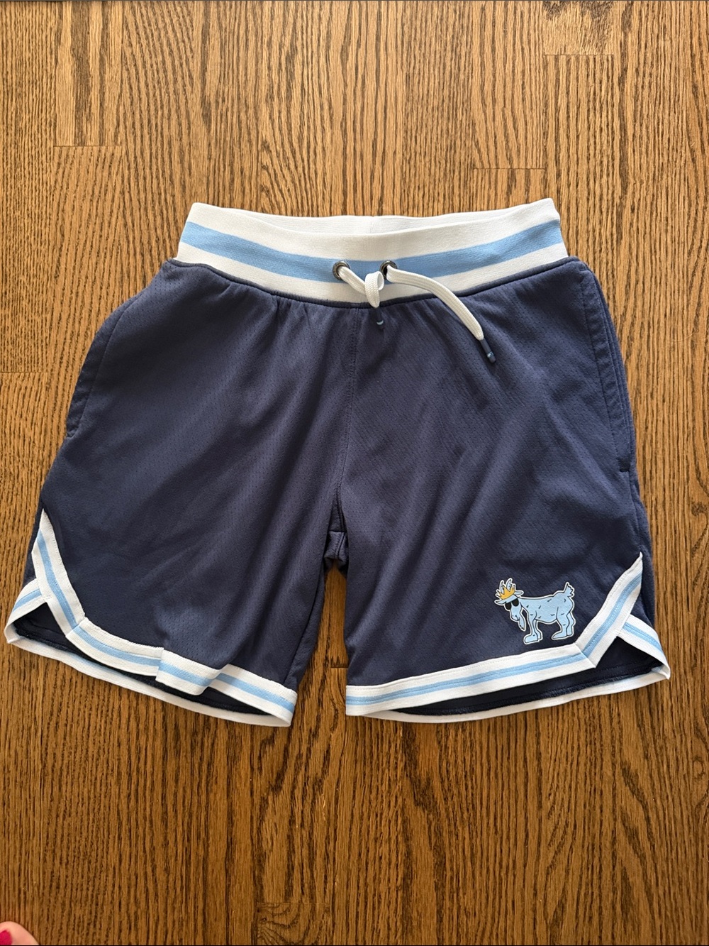 Navy Blue boys Athletic Shorts with Light Blue Trim